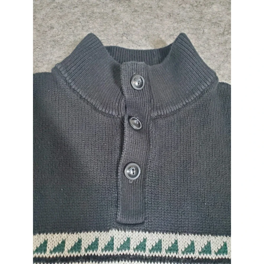Chaps Men's Grey Geometric Long Sleeve Sweater Button High Neck Casual Size L